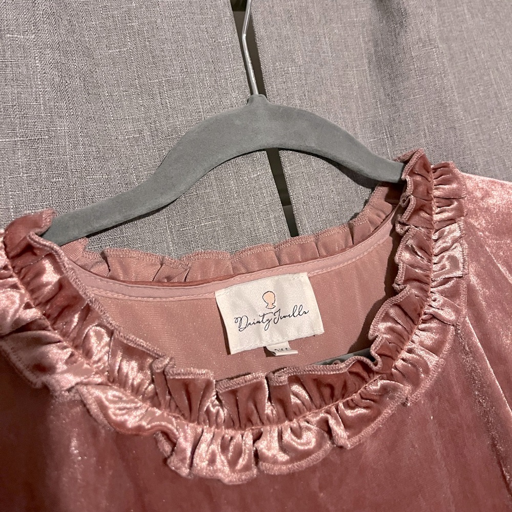 Dusty pink, velvet dress Dainty jewels
